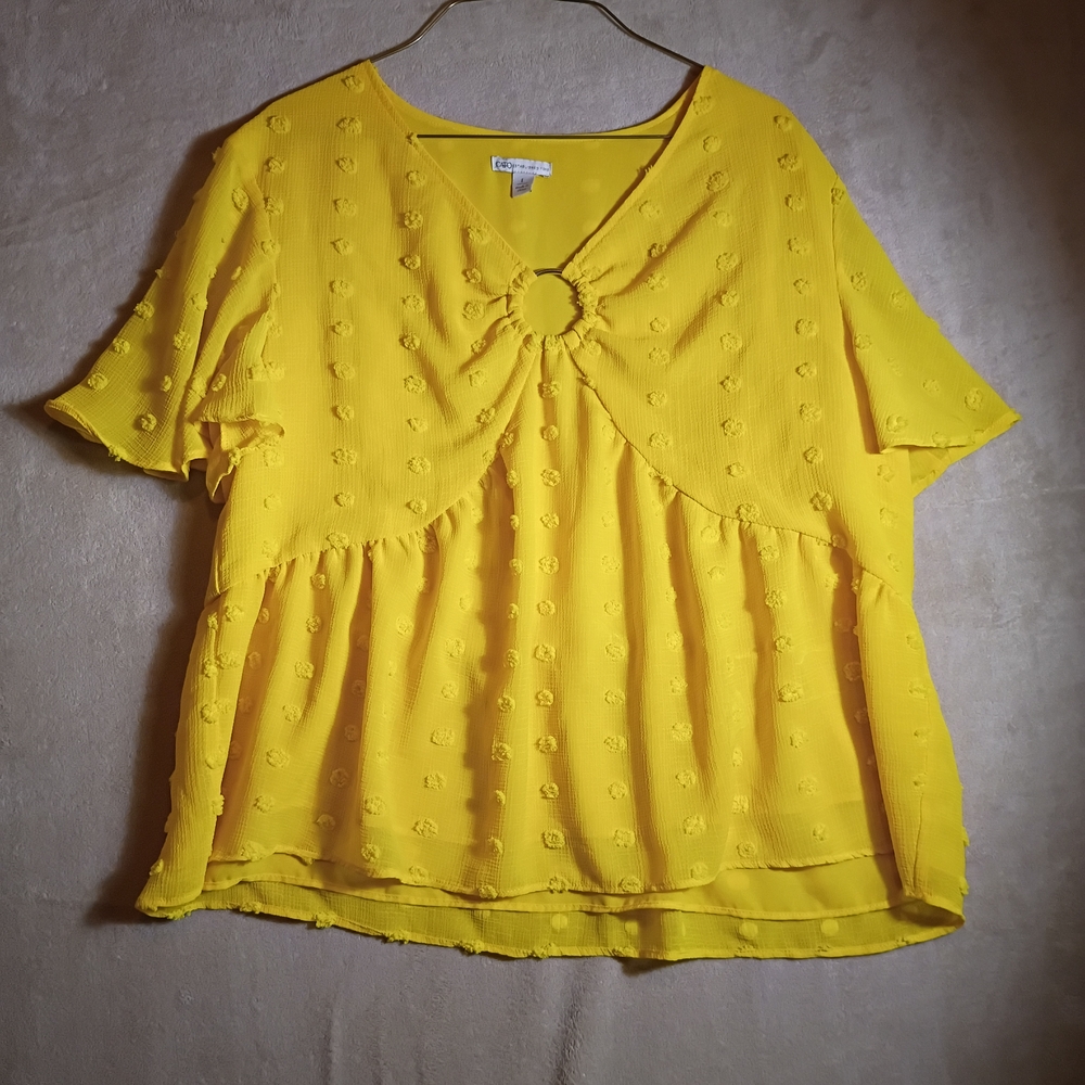 Cato Swiss Dot Mustard Yellow Blouse Size Large